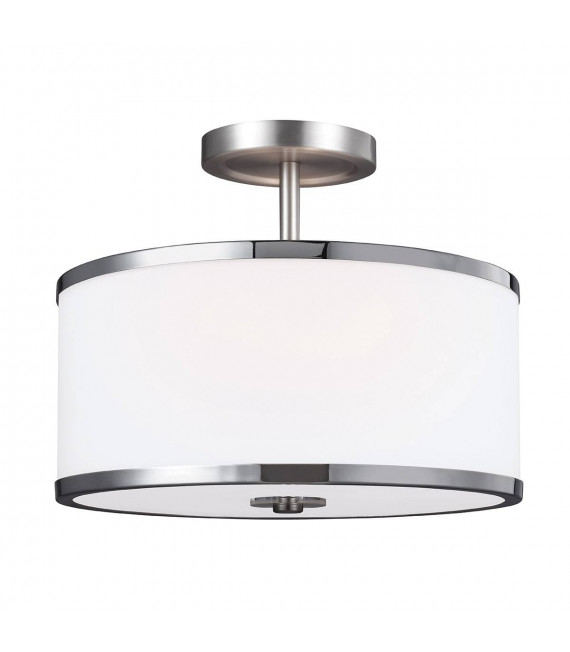 Prospect Park Deckenleuchte, Nickel satiniert, Chrom, Opalglas, 2 Lichter