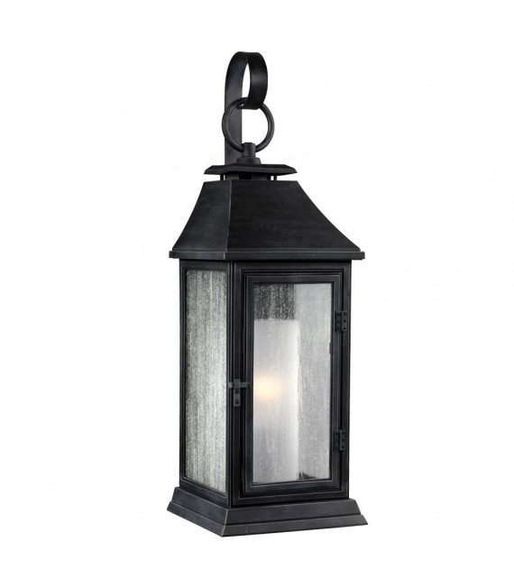 Lámpara de pared Shepherd, zinc oscuro y vidrio, mediano