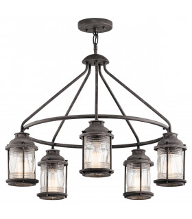 Lampada a sospensione per esterni Ashland Bay, zinco, vetro, 5 luci