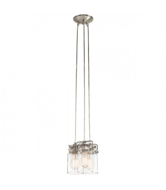 Suspension Brinley, nickel brossé, verre, 3 éclairages