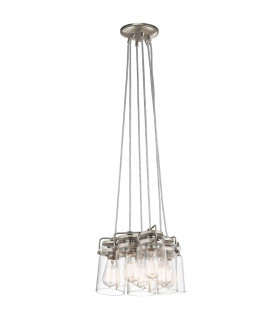 Brinley Pendelleuchte, Nickel gebürstet, Glas, 6 Lichter