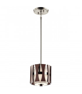 Lampada a sospensione Cirus, nichel spazzolato, legno, tessuto bianco