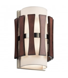 Lampada da parete Cirus, nichel spazzolato, legno, tessuto bianco
