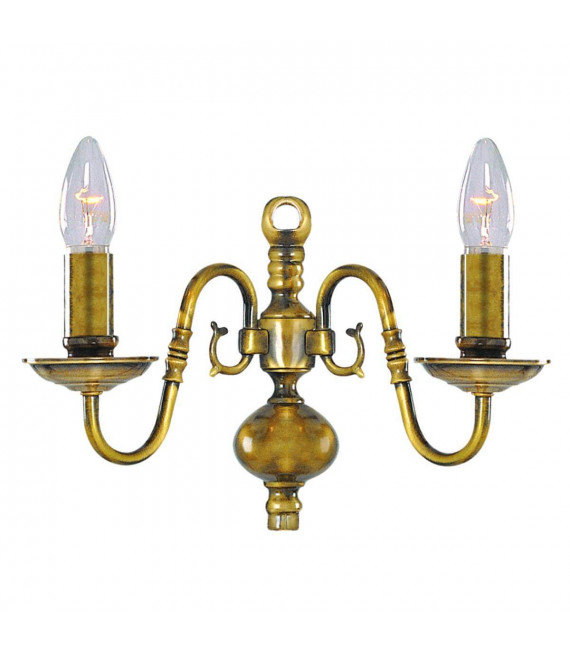 Lampada da parete a 2 lampadine fiamminga, in ottone antico