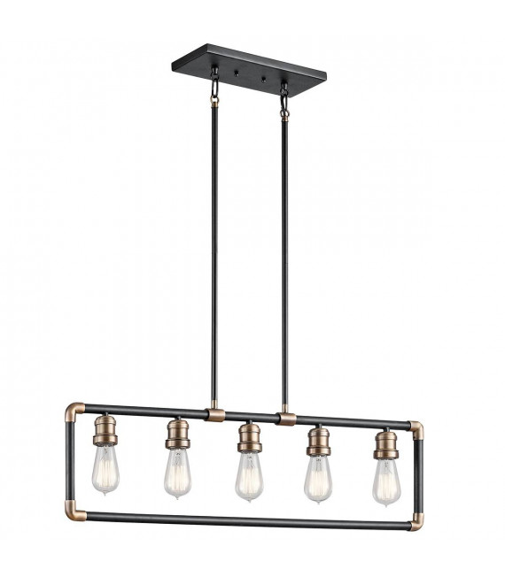 Lampadario Imahn, ottone naturale e nero, 5 luci