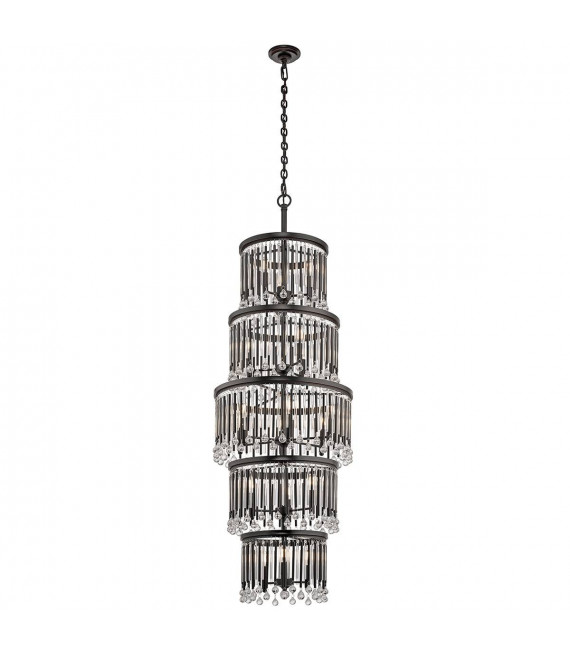 Piper chandelier, espresso color metal, vidrio, 18 luces