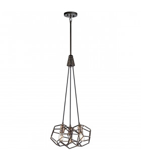 Lámpara colgante Rocklyn, acero crudo, latón, 3 luces