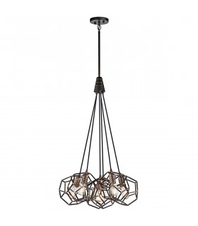 Lampada a sospensione Rocklyn, acciaio grezzo, ottone, 6 luci