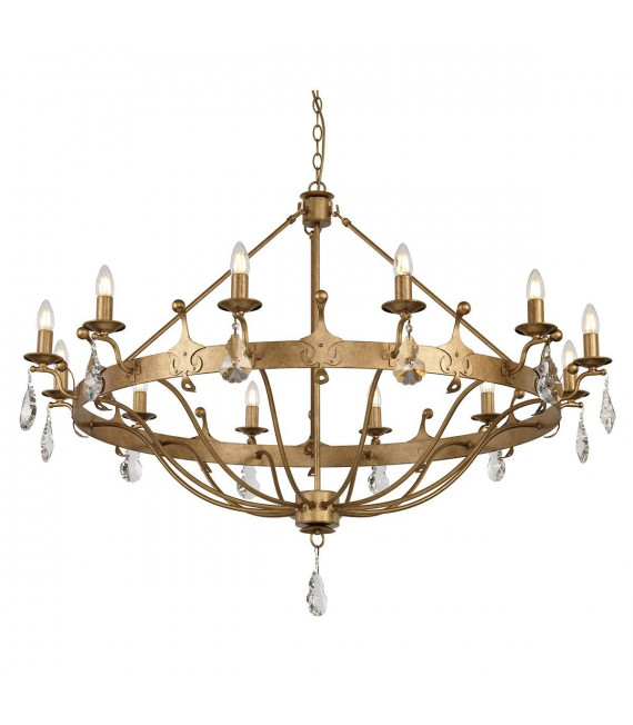 Windsor Kronleuchter, goldene Patina, Kristall, 12 Lichter