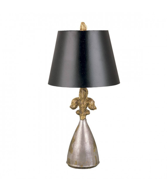 Fleur de Lis Lampe, Gold und Silber, mit schwarzem Lampenschirm