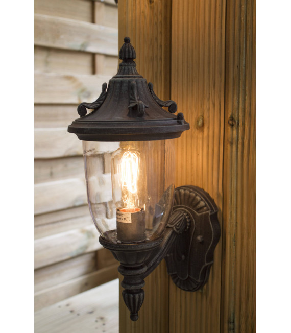 Lampada da parete Pastore, zinco scuro e vetro, molto grande