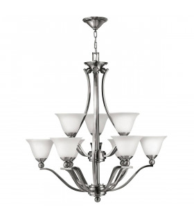 Bolla Pendelleuchte, gebürstetes Nickel und Glas, 3 Glühbirnen