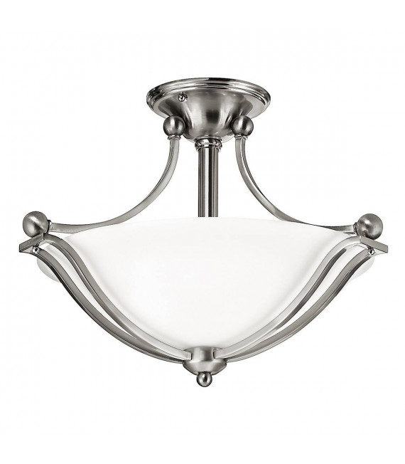 Plafoniera Bolla, nichel spazzolato e vetro, 42 cm