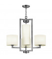 Suspension Hampton, nickel antique et acrylique, abat-jour blanc cassé, 3 ampoules