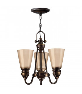 Lampada a sospensione Mayflower, bronzo invecchiato e vetro, 3 lampadine
