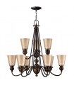 Suspension Mayflower, bronze vieilli et verre, 6 ampoules