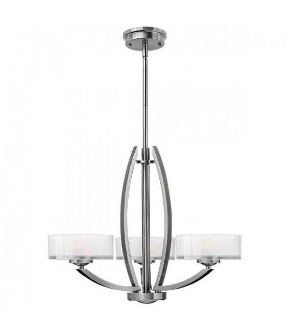 Meridian Pendelleuchte, Nickel gebürstet und Glas, 3 Glühbirnen