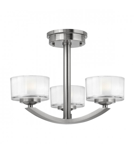 Lampada a sospensione Meridian, nichel spazzolato e vetro, 3 lampadine