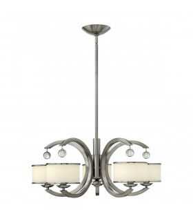 Lampada a sospensione Monaco, nichel spazzolato, vetro opalino e cristallo, 3 lampadine