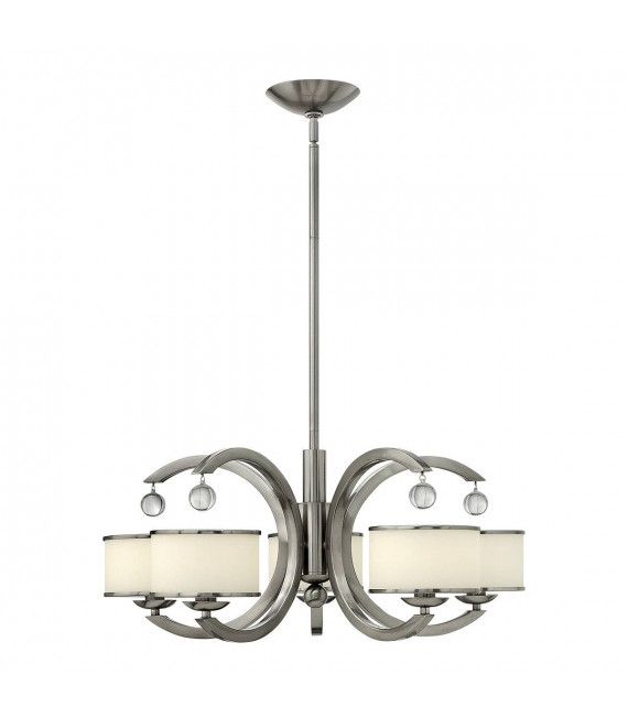 Lampada a sospensione Monaco, nichel spazzolato, vetro opalino e cristallo, 3 lampadine