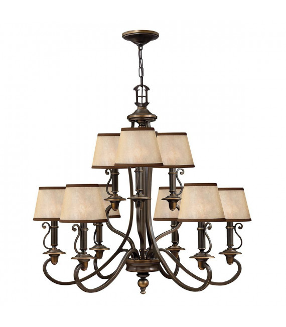 Pendente Plymouth, bronzo invecchiato, 3 lampadine, con paralume