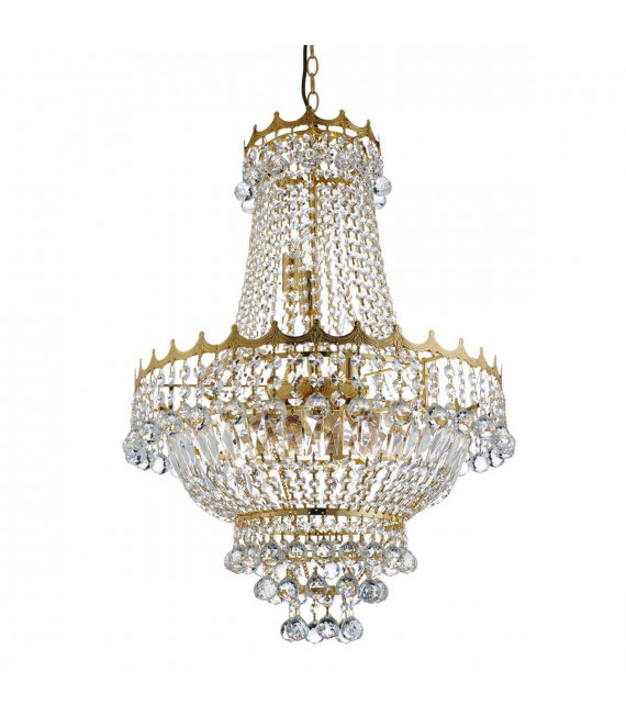 Lámpara colgante de 11 bombillas Louis-Philippe, en cromo y cristal.
