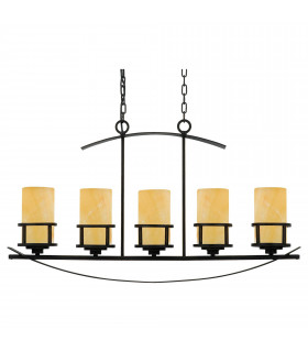 Lampada a sospensione Kyle, ferro battuto e onice, 6 lampadine