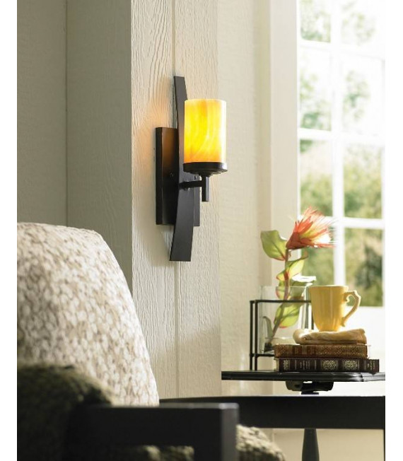 Lampe Kyle, fer forgé et onyx, 2 ampoules