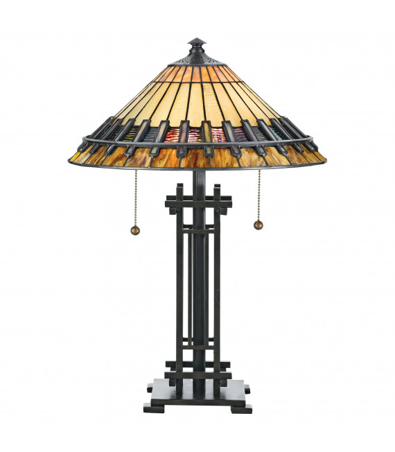 Lampada a sospensione Chastain, bronzo vintage e vetro Tiffany