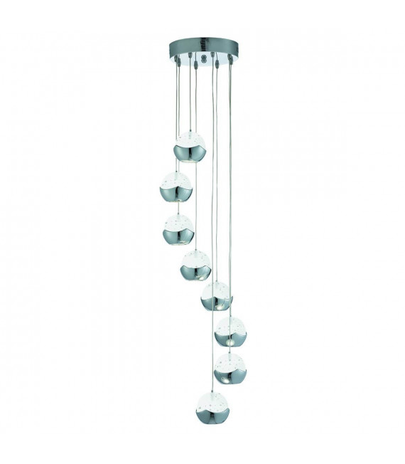 Lámpara colgante Iceball de 8 LED en cromo y vidrio