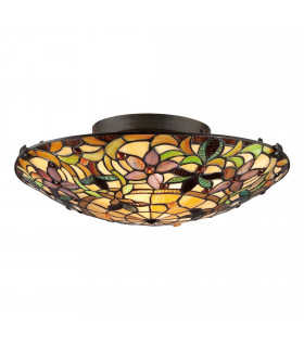 Inglenook Deckenleuchte, Bronze und Tiffany Glas