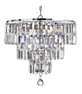 5-Licht Empire Pendelleuchte, in Chrom und Kristall