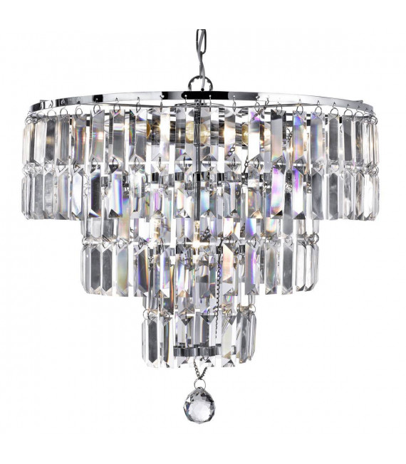 5-Licht Empire Pendelleuchte, in Chrom und Kristall