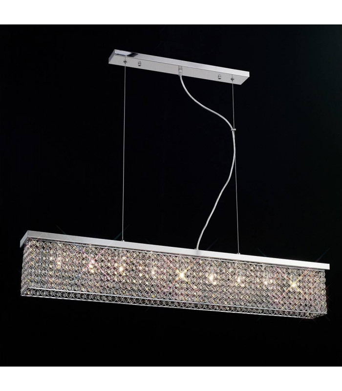 Piazza Lámpara colgante rectangular 9 Bombillas de cromo pulido / cristal