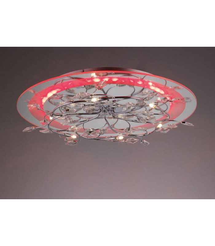 Plafón Aurora redondo 6 Bombillas con LEDs RGB cromo pulido / cristal