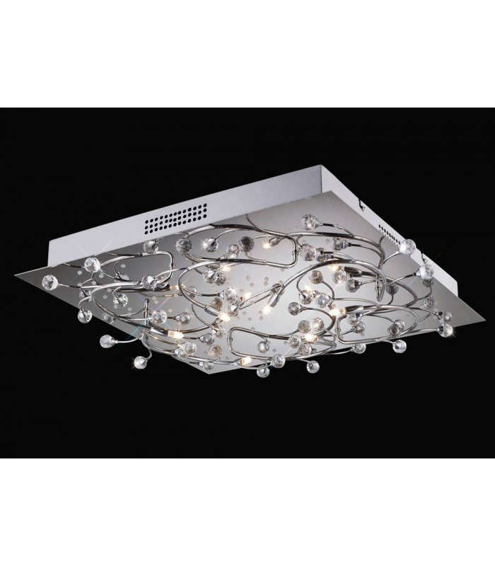 Plafón Fia cuadrado 6 Bombillas con LED blanco cromo pulido / cristal