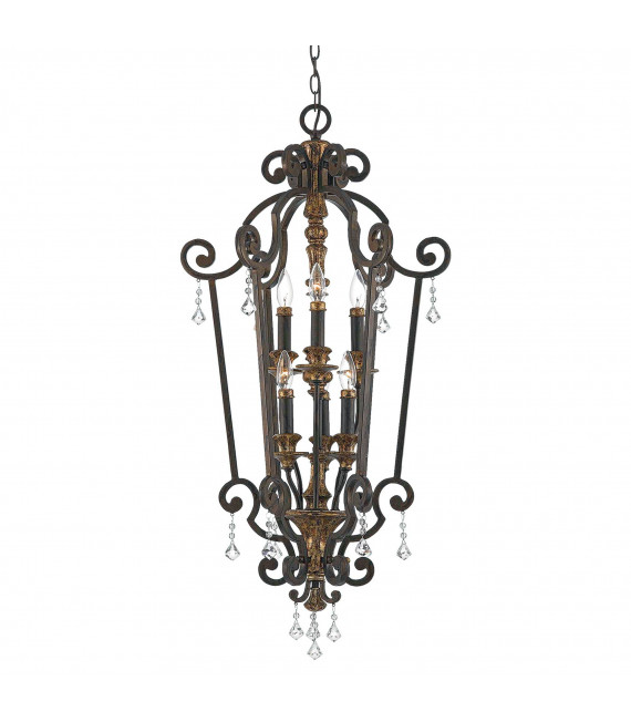 Colgante Marquette, bronce y cristal, 6 bombillas.