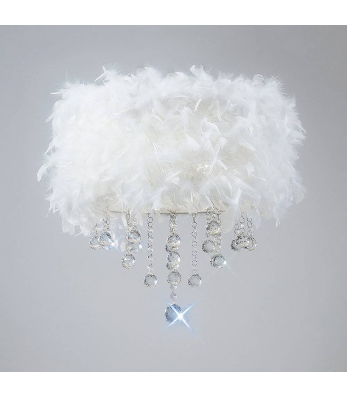 Lámpara de techo ibis con pantalla de pluma blanca 3 bombillas de cromo pulido / cristal
