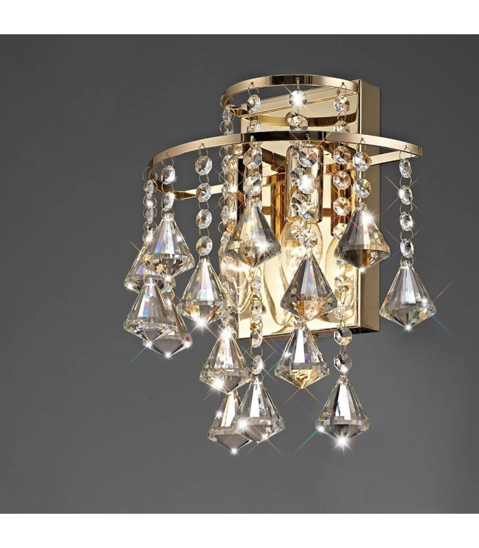 Aplique de pared Inina con interruptor 2 bombillas E14 oro / cristal