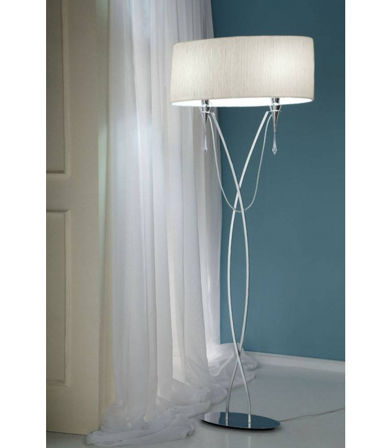 Lampadaire Lucca 2 Ampoules E27, chrome poli avec Abat jour blanc & cristal transaparent