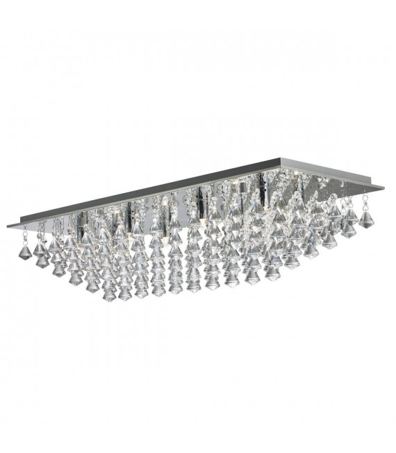 Hanna Plafón rectangular de 8 luces en cromo y pirámide de cristal