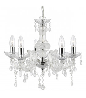 Lámpara colgante Marie-Thérèse de 5 luces, en cromo, acrílico y vidrio
