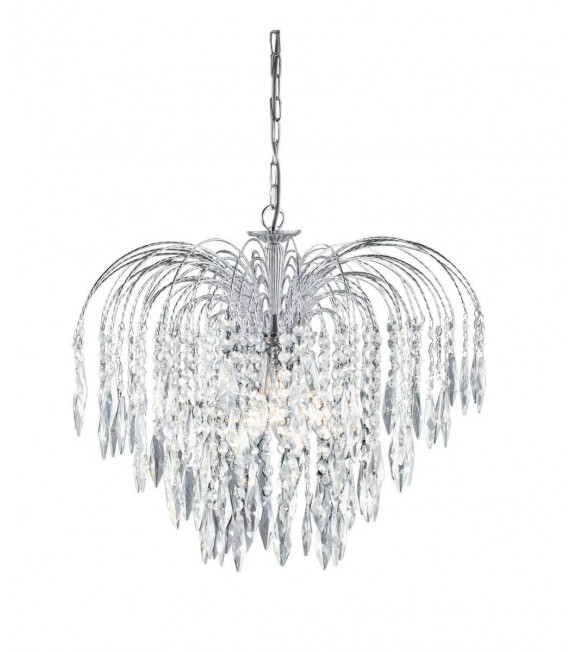 Colgante Waterfall de 5 luces en cromo y cristal.