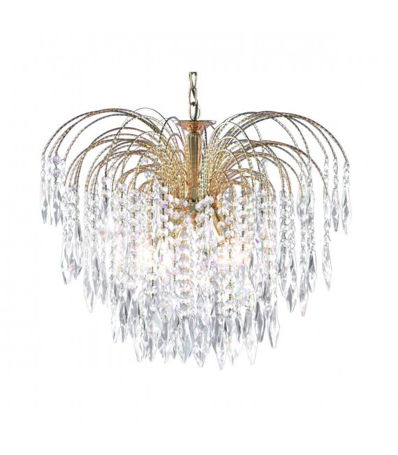 Colgante Waterfall de 5 luces en oro y cristal.