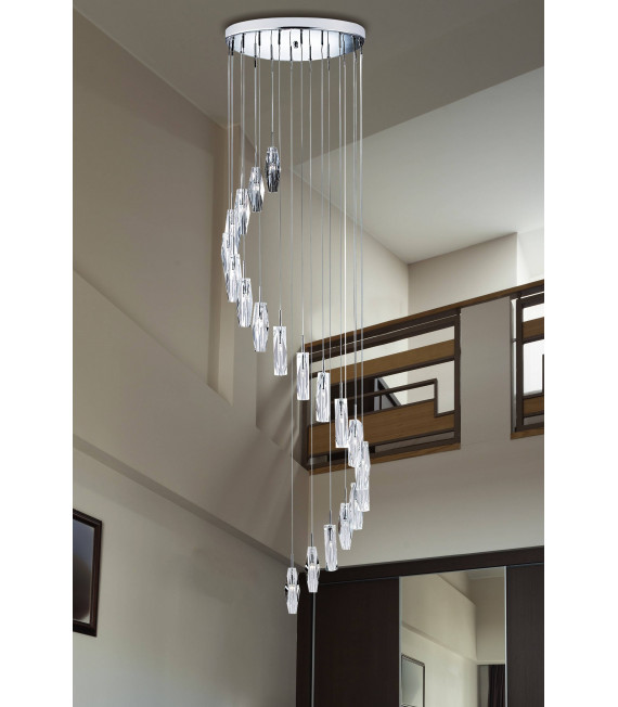 Lámpara colgante 20 bombillas Sculptured Ice, en cromo y cristal K9