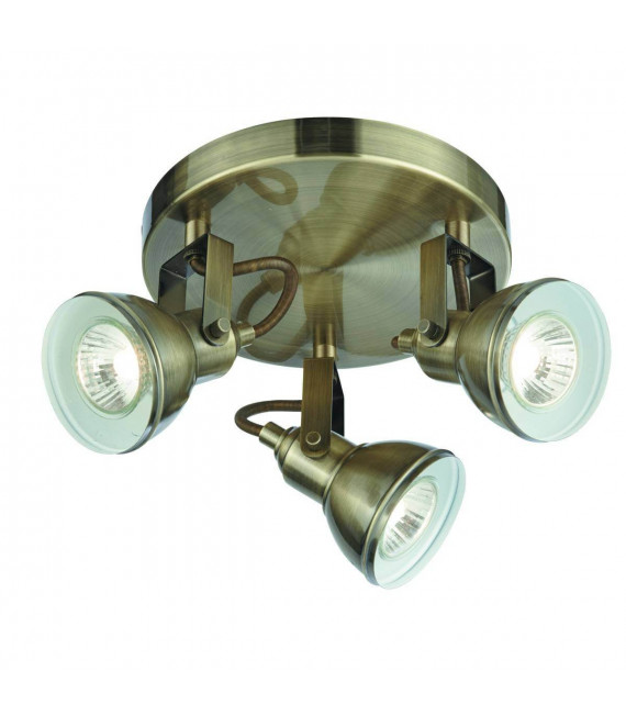 Focus lampada da soffitto in ottone antico, 3 punti