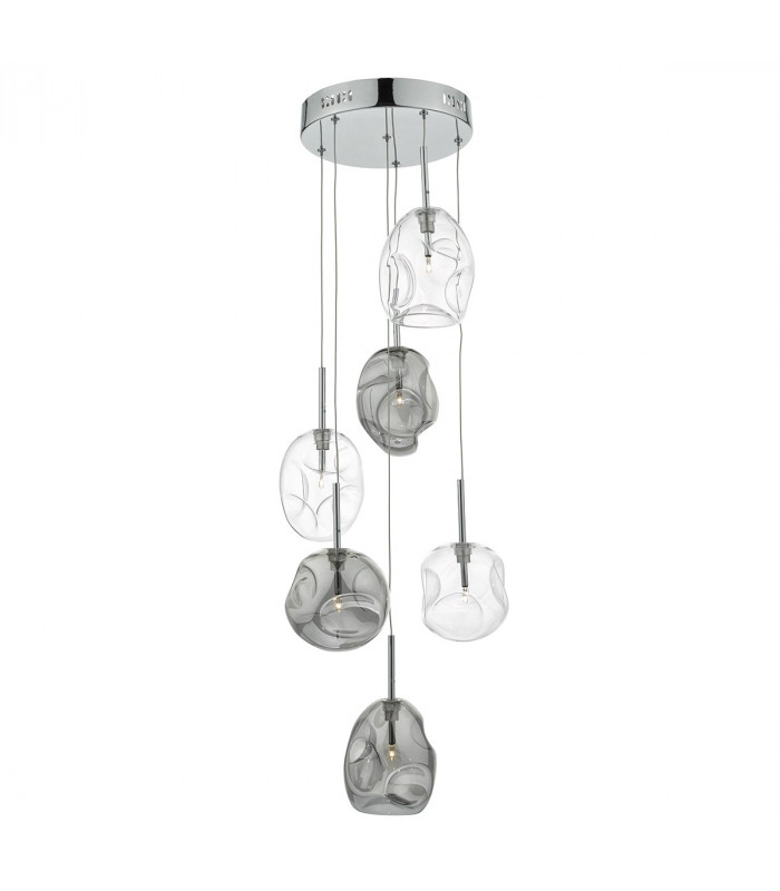 Lámpara colgante Quinn cromo pulido y cristal ahumado 6 luces