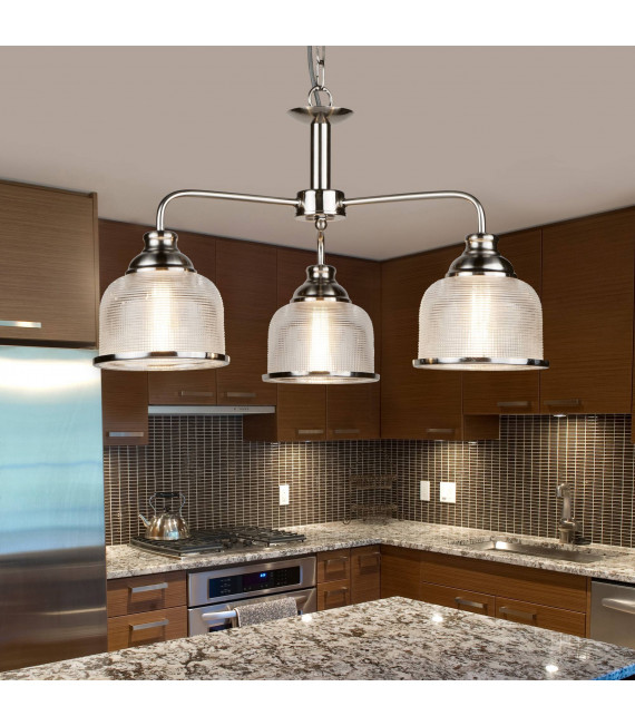 Bistrot II Pendelleuchte, Satin Silber und Glas, 1 Glühbirne