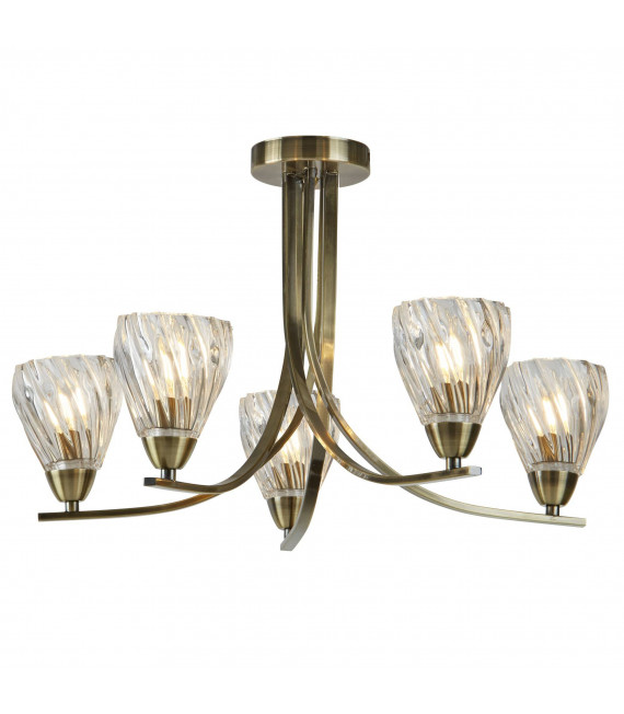 Hängelampe 5 Ascona-Lampen aus antikem Messing und Glas