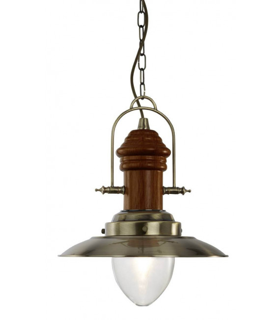 1 Glühbirne Fisherman Pendelleuchte, antikes Messing, Holz und Glas